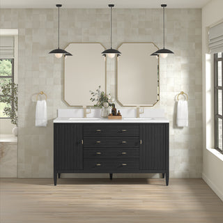 60 Inch Myrrin Freestanding Vanity in Carbon Oak / White Zeus Top