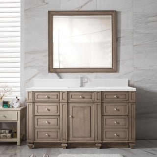 60 Inch Bristol Freestanding Vanity in Whitewashed Walnut / White Zeus Top