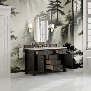 60 Inch Brookfield Freestanding Vanity in Black Onyx / Eternal Jasmine Pearl Top