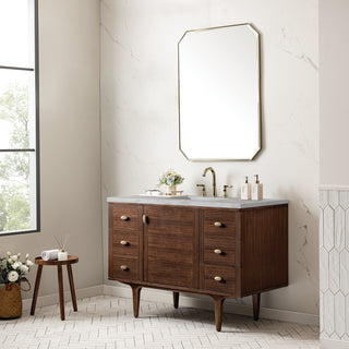 48 Inch Amberly Dual Mount Vanity in Mid-Century Walnut / Victorian Silver Top