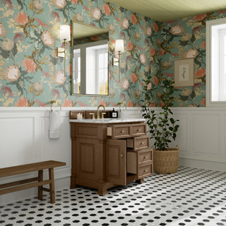 36 Inch Brookfield Freestanding Vanity in Pecan / Carrara White Top