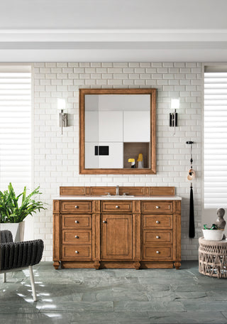 60 Inch Bristol Freestanding Vanity in Saddle Brown / White Zeus Top