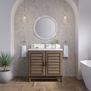 36 Inch Portland Freestanding Vanity in Whitewashed Walnut / White Zeus Top