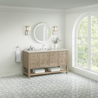 60 Inch Breckenridge Freestanding Vanity in Whitewashed Oak / Victorian Silver Top