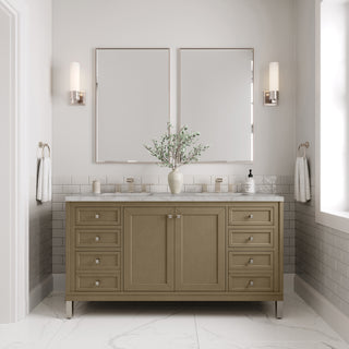 60 Inch Chicago Freestanding Vanity in Walnut Whisper / Victorian Silver Top