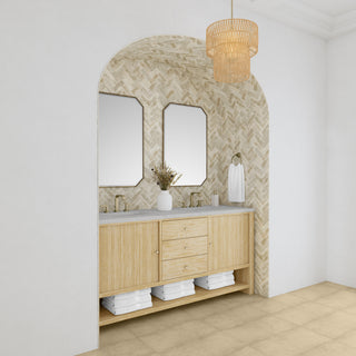 72 Inch Marigot Freestanding Vanity in Sunwashed Oak / Eternal Jasmine Pearl Top