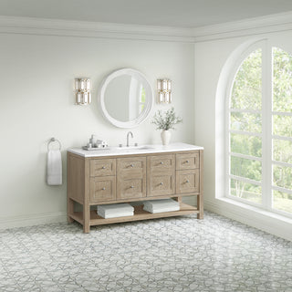 60 Inch Breckenridge Freestanding Vanity in Whitewashed Oak / White Zeus Top