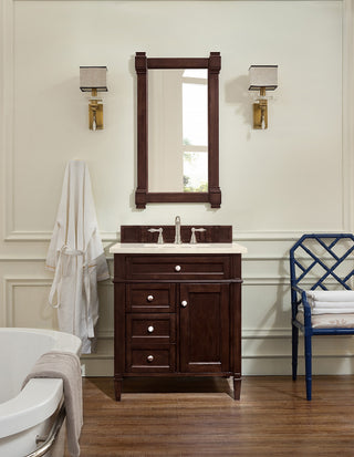 30 Inch Brittany Freestanding Vanity in Burnished Mahogany / Eternal Marfil Top