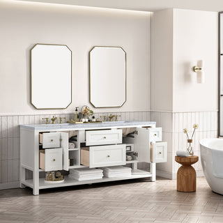 72 Inch Breckenridge Freestanding Vanity in Bright White / Carrara White Top