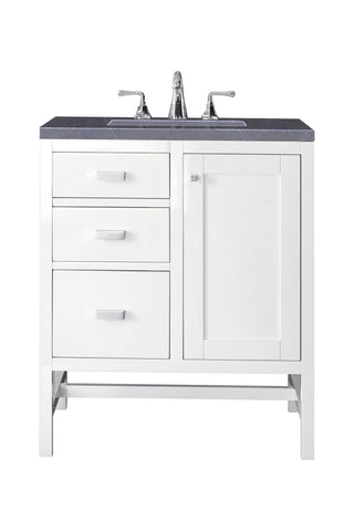 30 Inch Addison Freestanding Vanity in Glossy White / Charcoal Soapstone Top