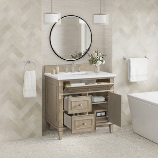 36 Inch Lorelai Freestanding Vanity in Whitewashed Oak / White Zeus Top
