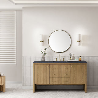 60 Inch Hudson Freestanding Vanity in Light Natural Oak / Charcoal Soapstone Top
