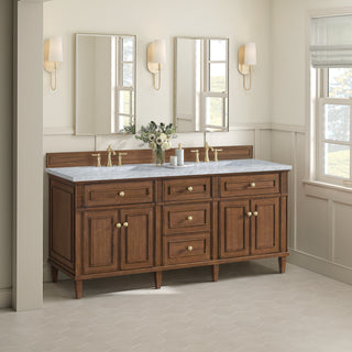 72 Inch Lorelai Freestanding Vanity in Mid-Century Walnut / Carrara White Top