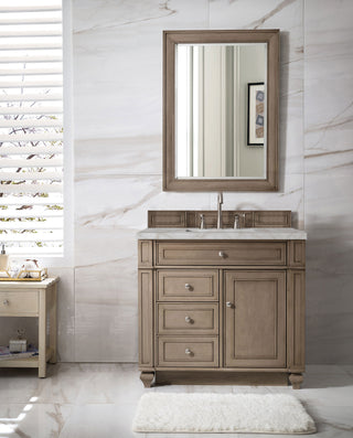 36 Inch Bristol Freestanding Vanity in Whitewashed Walnut / Victorian Silver Top