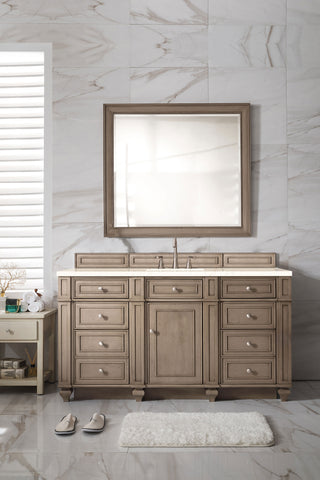 60 Inch Bristol Freestanding Vanity in Whitewashed Walnut / Eternal Marfil Top