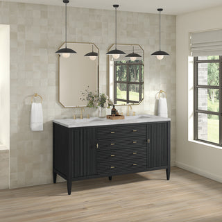 60 Inch Myrrin Freestanding Vanity in Carbon Oak / Victorian Silver Top