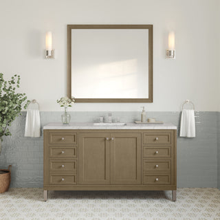 60 Inch Chicago Freestanding Vanity in Walnut Whisper / Eternal Jasmine Pearl Top