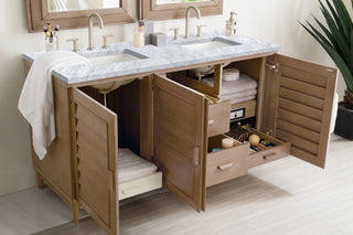 60 Inch Portland Freestanding Vanity in Whitewashed Walnut / Carrara White Top