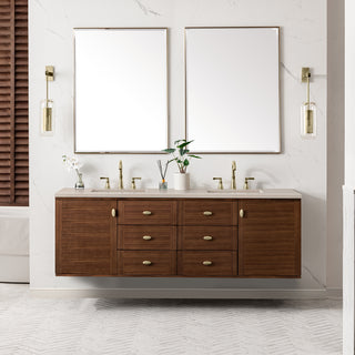 72 Inch Amberly Dual Mount Vanity in Mid-Century Walnut / Eternal Marfil Top