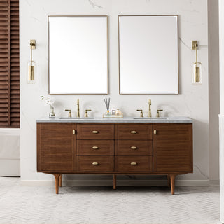 72 Inch Amberly Dual Mount Vanity in Mid-Century Walnut / Carrara White Top