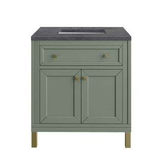 30 Inch Chicago Freestanding Vanity in Smokey Celadon / Charcoal Soapstone Top