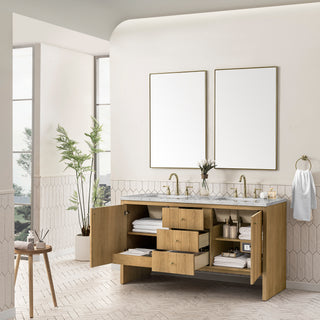 60 Inch Hudson Freestanding Vanity in Light Natural Oak / Eternal Jasmine Pearl Top