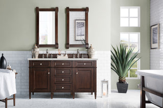 60 Inch Brittany Freestanding Vanity in Burnished Mahogany / Eternal Jasmine Pearl Top