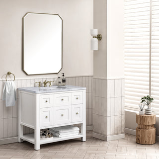 36 Inch Breckenridge Freestanding Vanity in Bright White / Carrara White Top