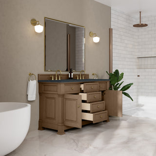 60 Inch Brookfield Freestanding Vanity in Pecan / Charcoal Soapstone Top