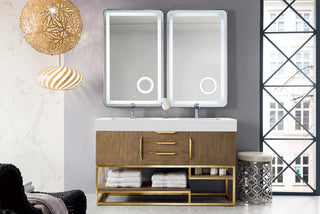 58.875 Inch Columbia Freestanding Vanity in Latte Oak / Glossy White Top