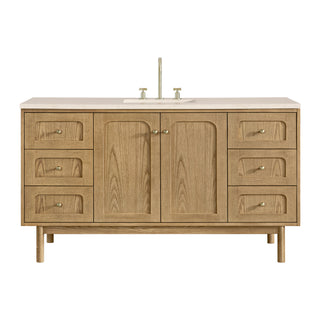 60 Inch Laurent Dual Mount Vanity in Light Natural Oak / Eternal Marfil Top