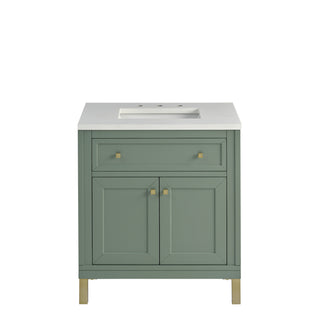 30 Inch Chicago Freestanding Vanity in Smokey Celadon / White Zeus Top