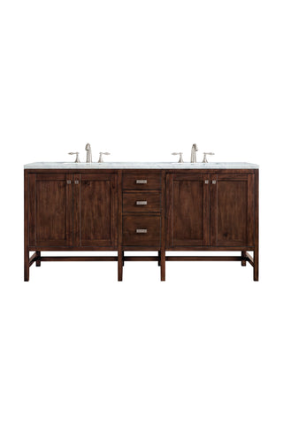 72 Inch Addison Freestanding Vanity in Mid-Century Acacia / Carrara White Top