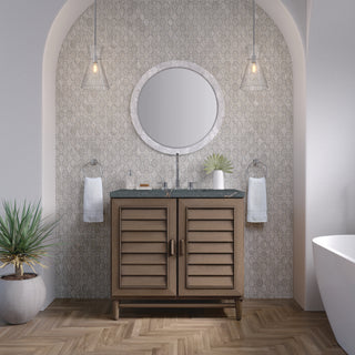 36 Inch Portland Freestanding Vanity in Whitewashed Walnut / Parisien Bleu Top