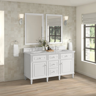 60 Inch Lorelai Freestanding Vanity in Bright White / Eternal Jasmine Pearl Top
