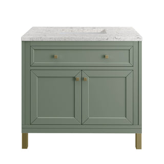 36 Inch Chicago Freestanding Vanity in Smokey Celadon / Eternal Jasmine Pearl Top
