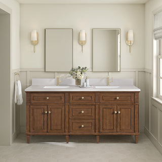 72 Inch Lorelai Freestanding Vanity in Mid-Century Walnut / White Zeus Top