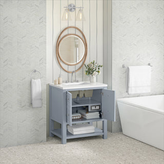 30 Inch Breckenridge Freestanding Vanity in Serenity Blue / White Zeus Top