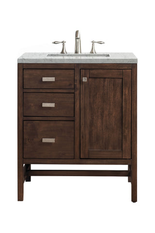 30 Inch Addison Freestanding Vanity in Mid-Century Acacia / Eternal Jasmine Pearl Top